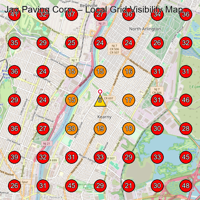 Jag Paving Corp. GeoGrid visibility map for Paving Contractor in Nutley